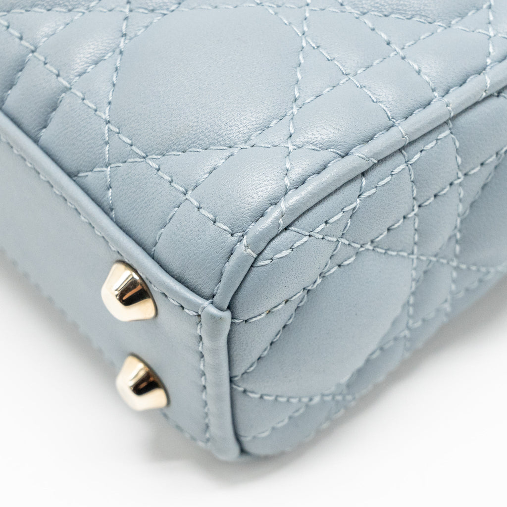 DIOR MICRO LADY DIOR CANNAGE LAMBSKIN GREY LGHW