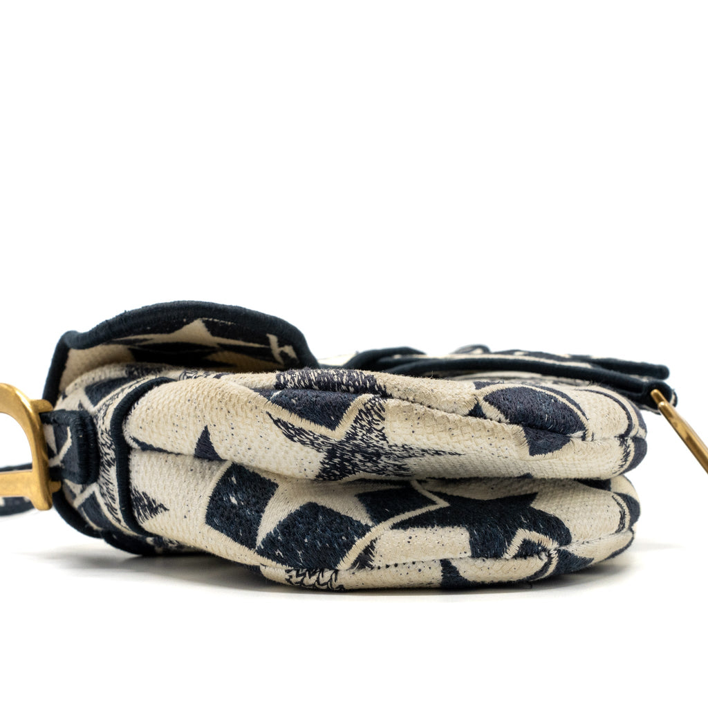 DIOR SADDLE BAG CANVAS LIMITED PRINT DARK BLUE / WHITE GHW