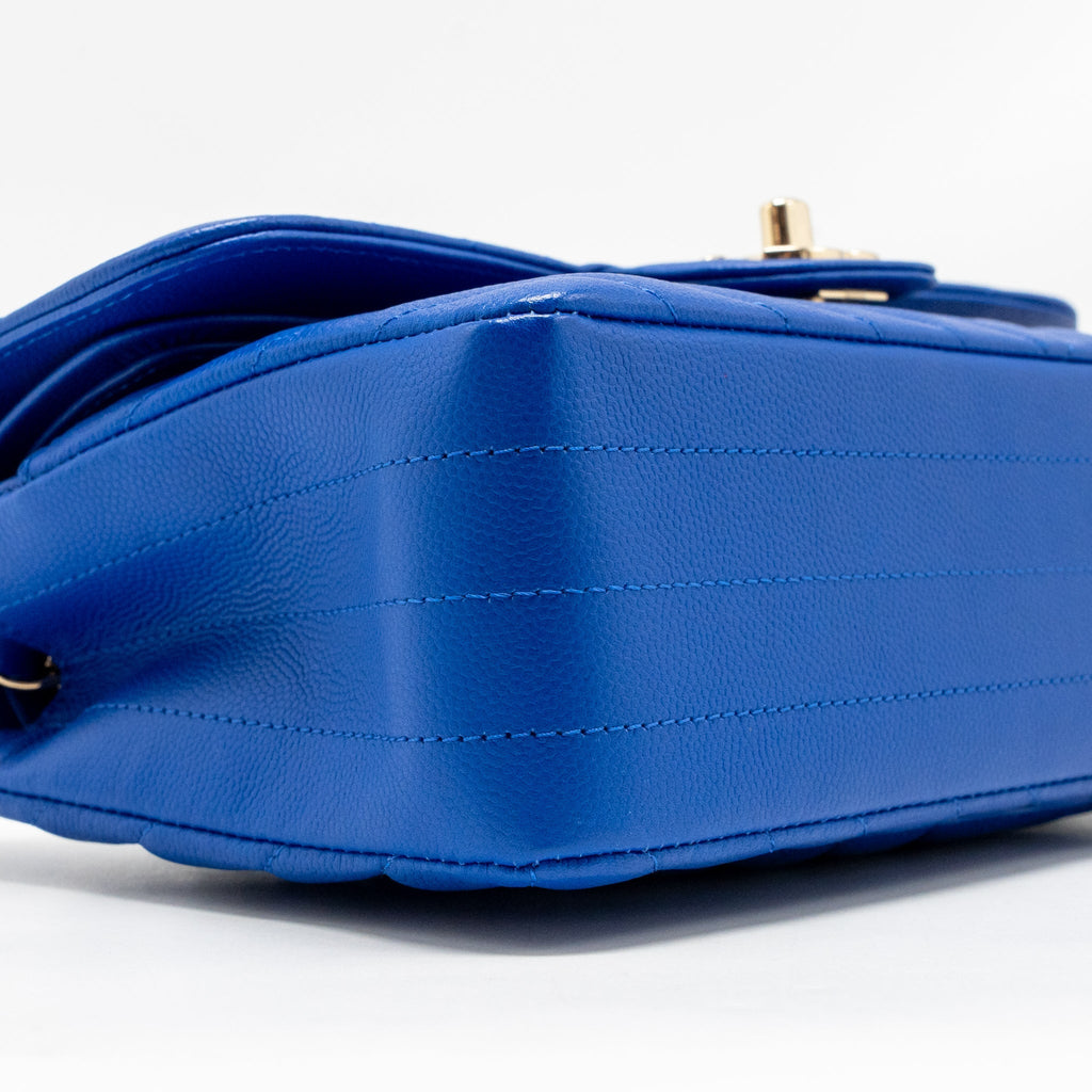 Chanel small classic double flap bag chevron caviar blue GHW