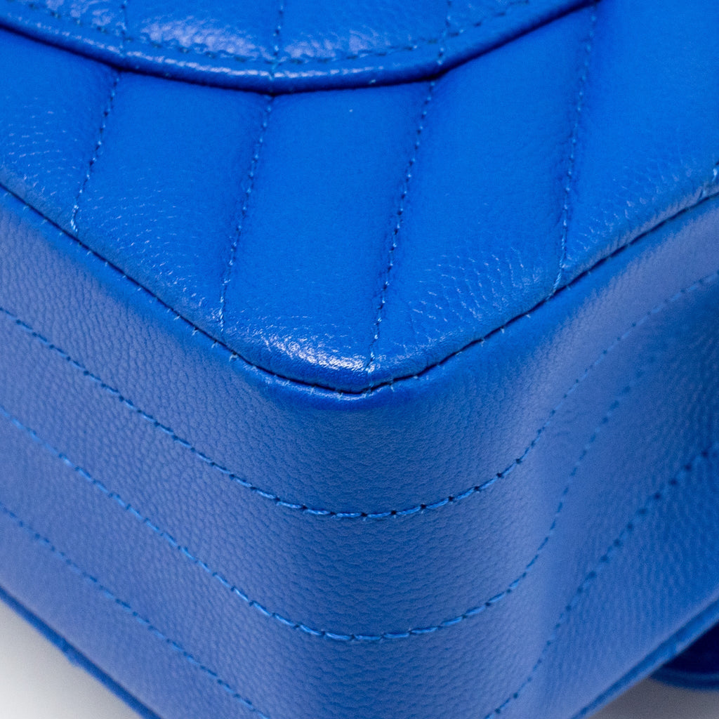 Chanel small classic double flap bag chevron caviar blue GHW