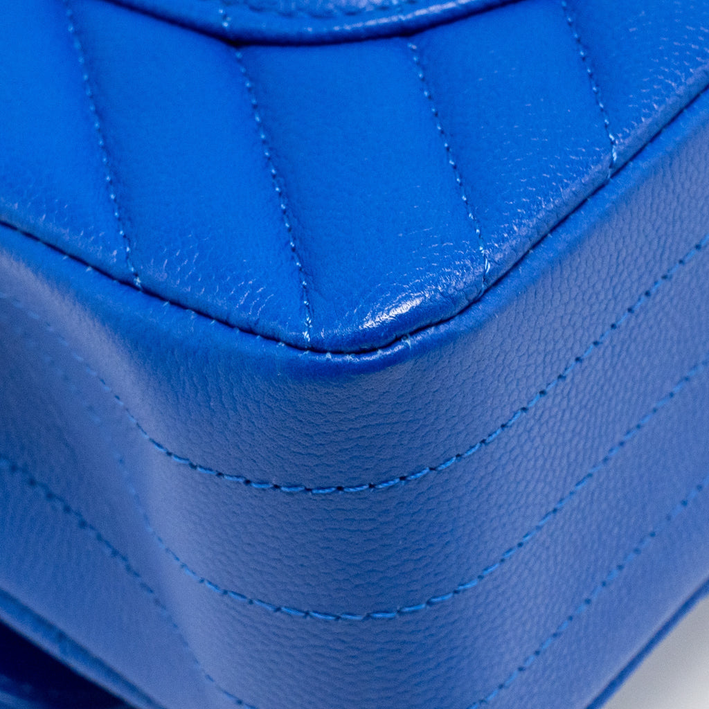 Chanel small classic double flap bag chevron caviar blue GHW
