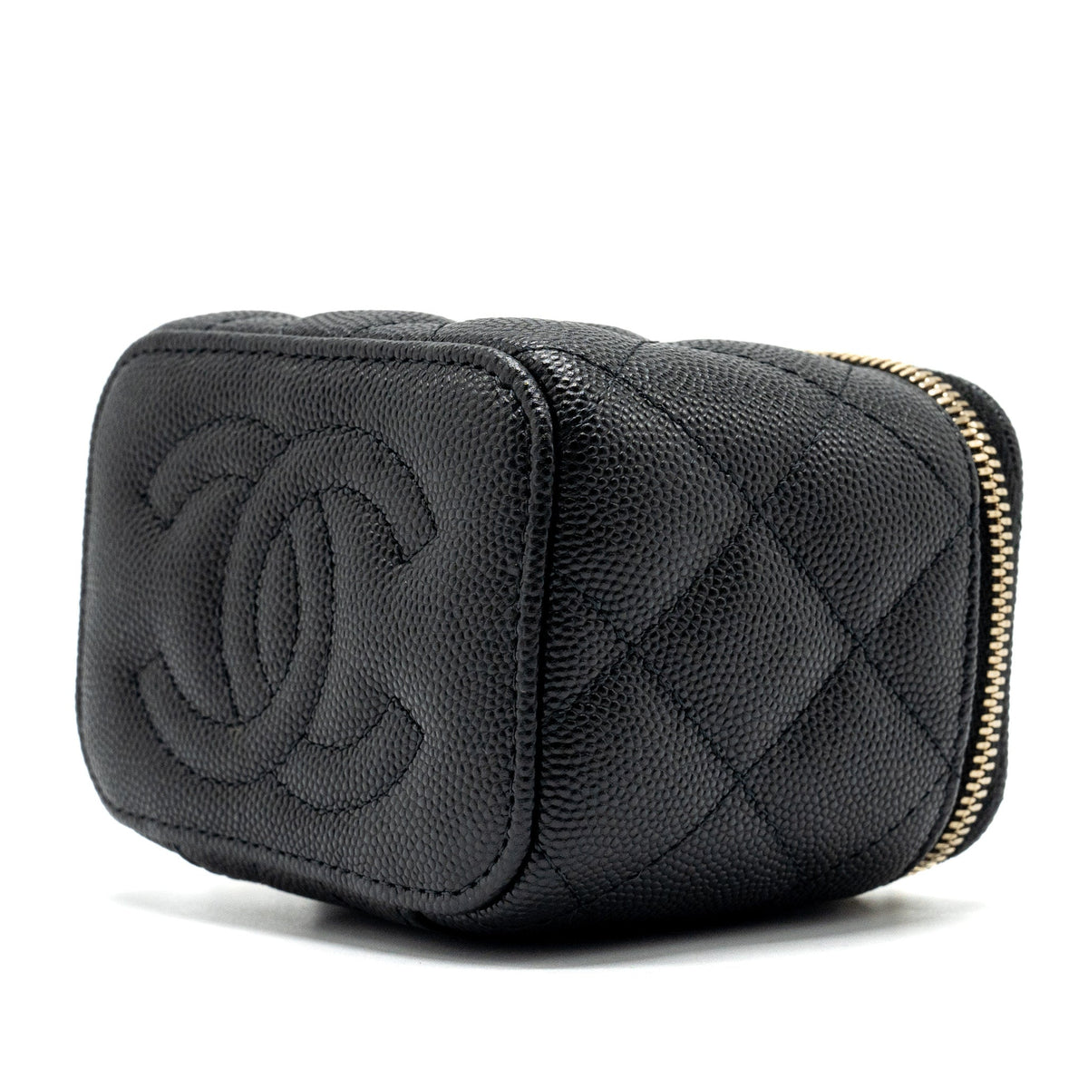 CHANEL 23C MINI VANITY CASE WITH CHAIN CAVIAR BLACK LGHW (MICROCHIP)