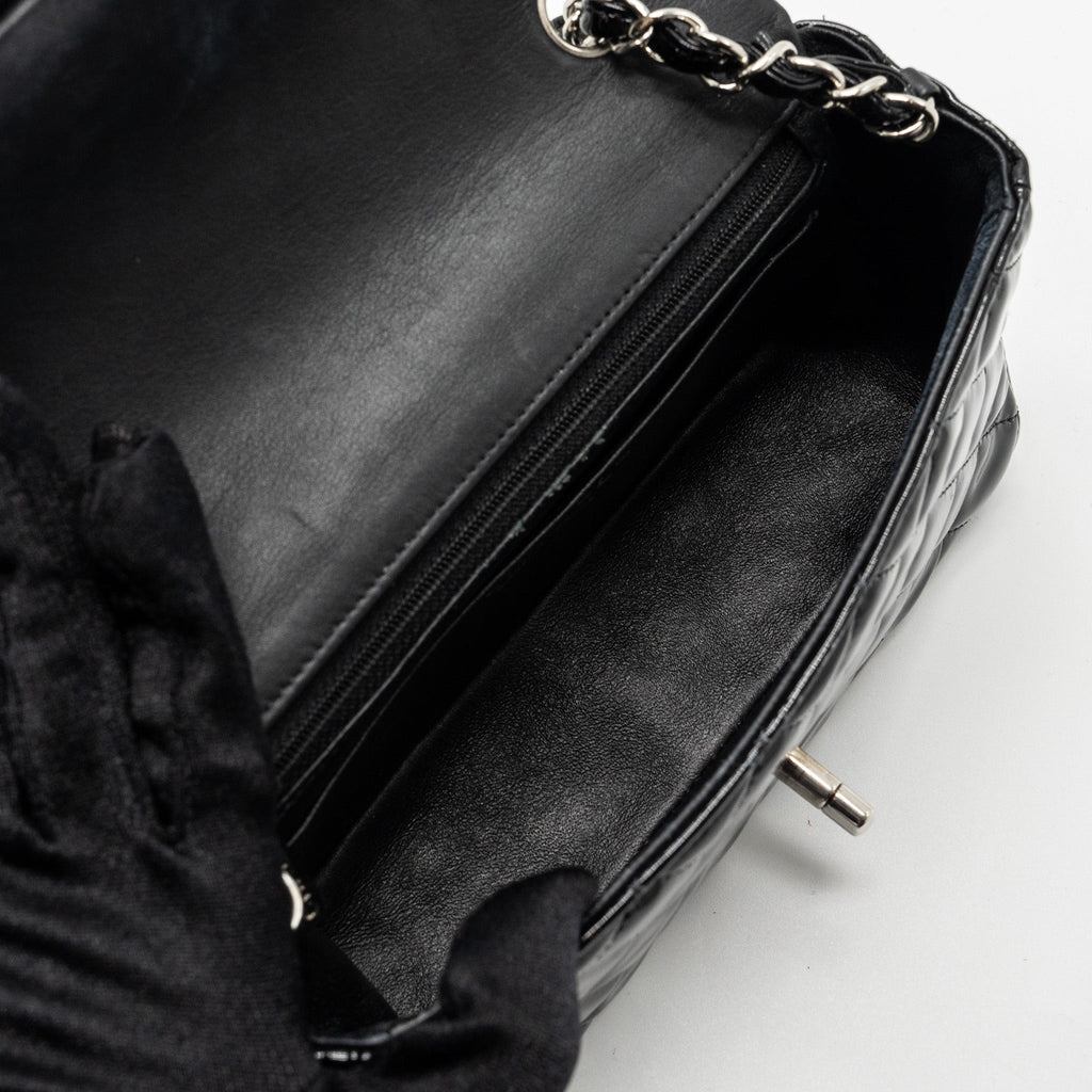 CHANEL MINI RECTANGULAR FLAP BAG PATENT BLACK SHW