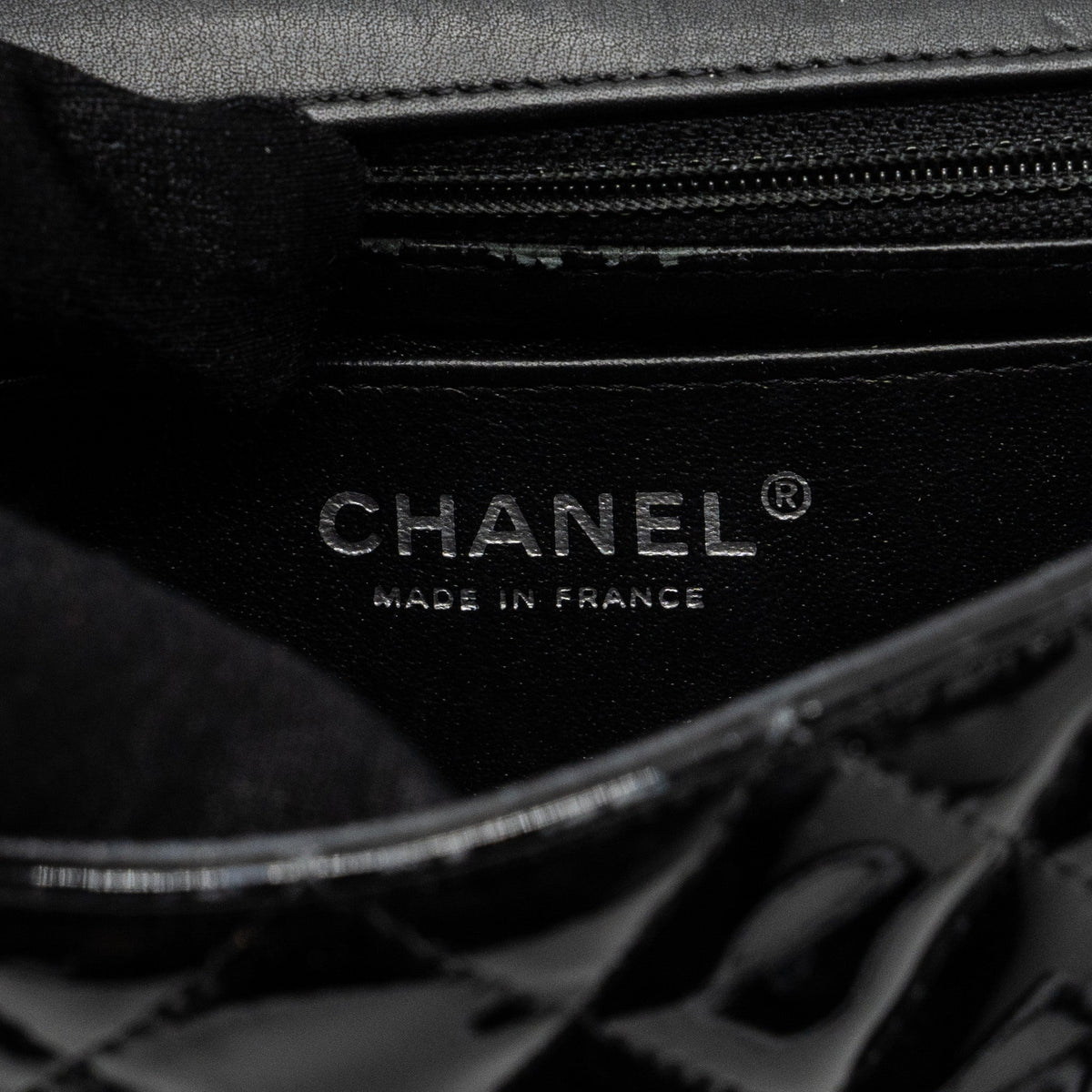 CHANEL MINI RECTANGULAR FLAP BAG PATENT BLACK SHW