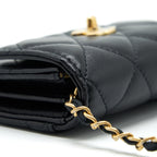 CHANEL PEARL CRUSH CLUTCH WITH CHAIN LAMBSKIN BLACK GHW