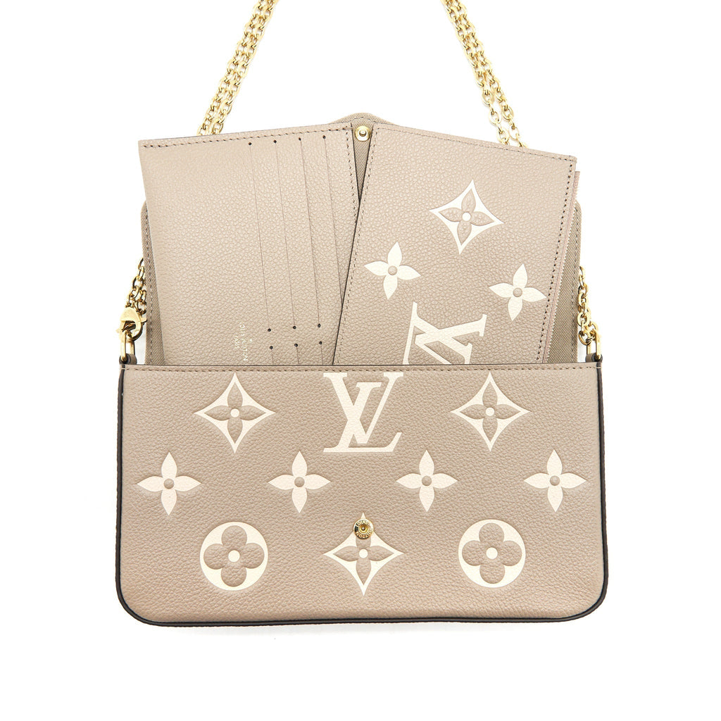 LOUIS VUITTON FELICIE POCHETTE TOURTERELLE/CREME GHW