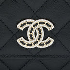 CHANEL 22S WALLET ON CHAINS WITH DETAIL CC LOGO CAVIAR BLACK LGHW