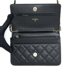 CHANEL 22S WALLET ON CHAINS WITH DETAIL CC LOGO CAVIAR BLACK LGHW