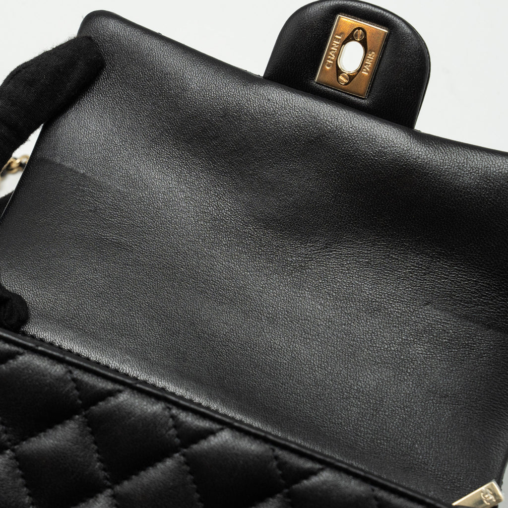 CHANEL TOP HANDLE MINI RECTANGULAR FLAP BAG LAMBSKIN BLACK LGHW (MICROCHIP)
