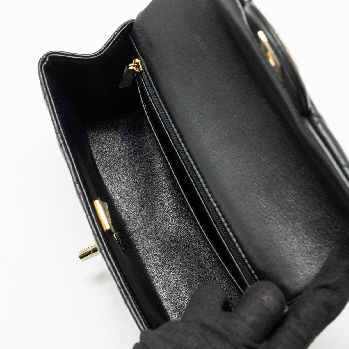 CHANEL TOP HANDLE MINI RECTANGULAR FLAP BAG LAMBSKIN BLACK LGHW (MICROCHIP)