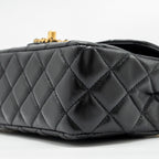 CHANEL DETAILED TOP HANDLE FLAP BAG LAMBSKIN BLACK GHW (MICROCHIP)