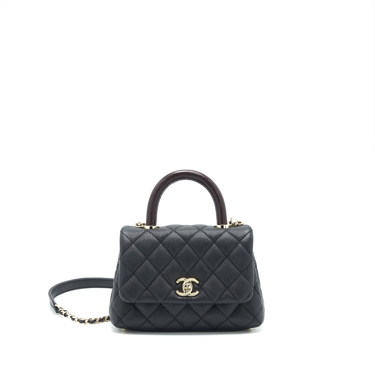 CHANEL COCO HANDLE EXTRA MINI BLACK EMBOSSED HANDLE LGHW