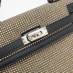 HERMES KELLY 25 SELLIER TOILE QUADRILLE /SWIFT BLACK-BLANC-DESERT / BLACK SHW