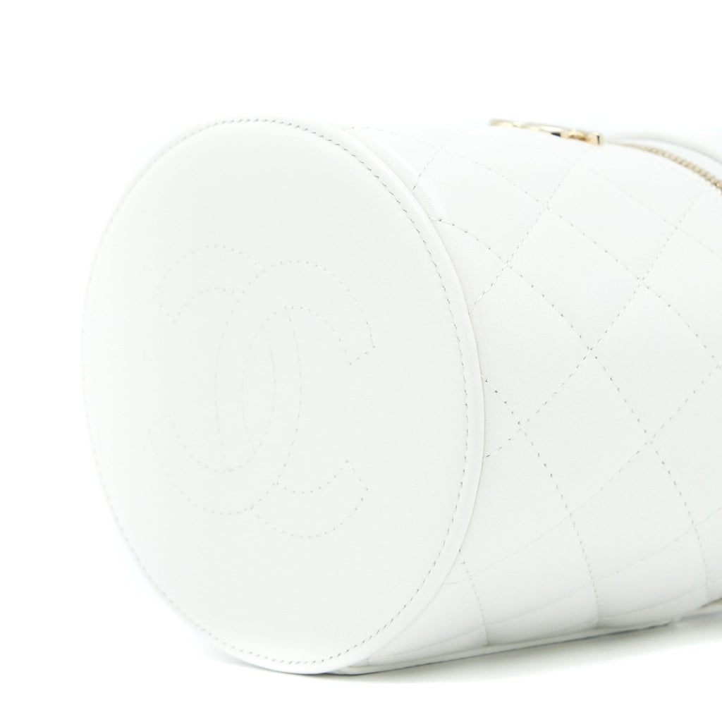 CHANEL TOP HANDLE VANITY CASE LAMBSKIN WHITE GHW