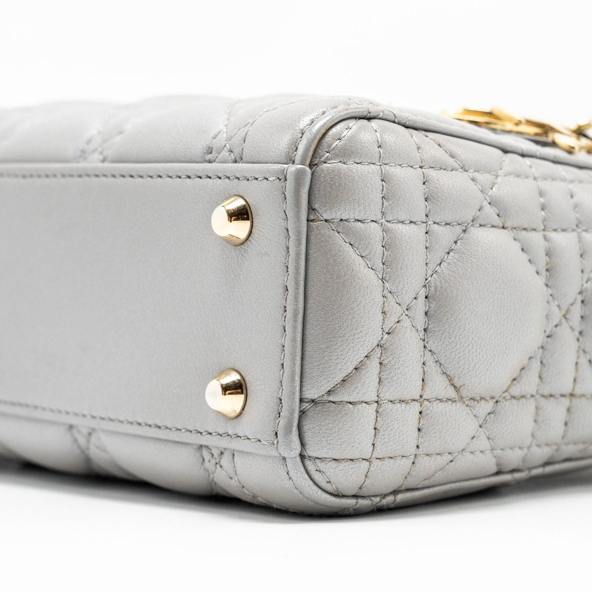 DIOR MINI LADY DIOR LAMBSKIN GREY LGHW