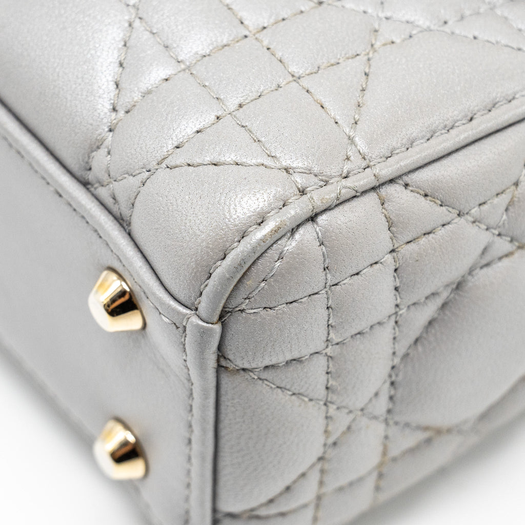 DIOR MINI LADY DIOR LAMBSKIN GREY LGHW