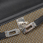 HERMES KELLY 25 SELLIER TOILE QUADRILLE /SWIFT BLACK-BLANC-DESERT / BLACK SHW