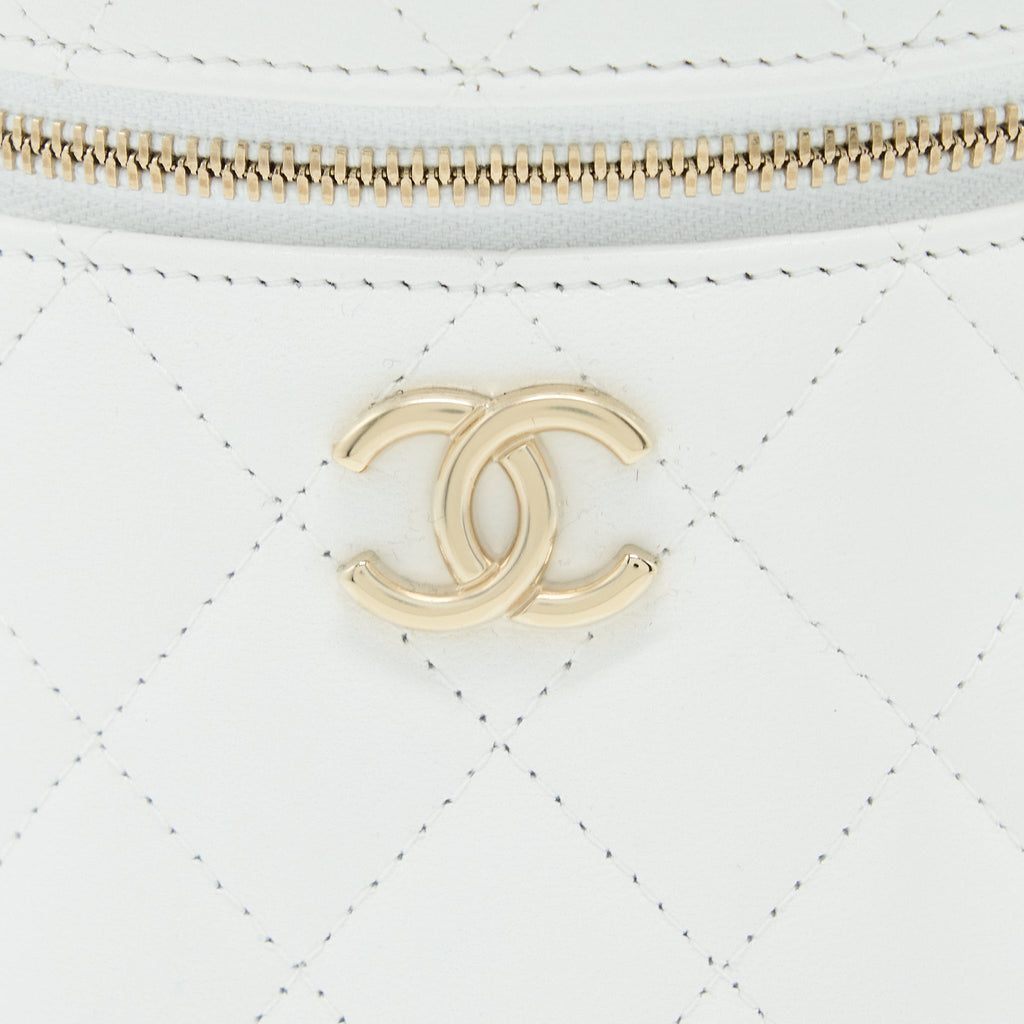 CHANEL TOP HANDLE VANITY CASE LAMBSKIN WHITE GHW