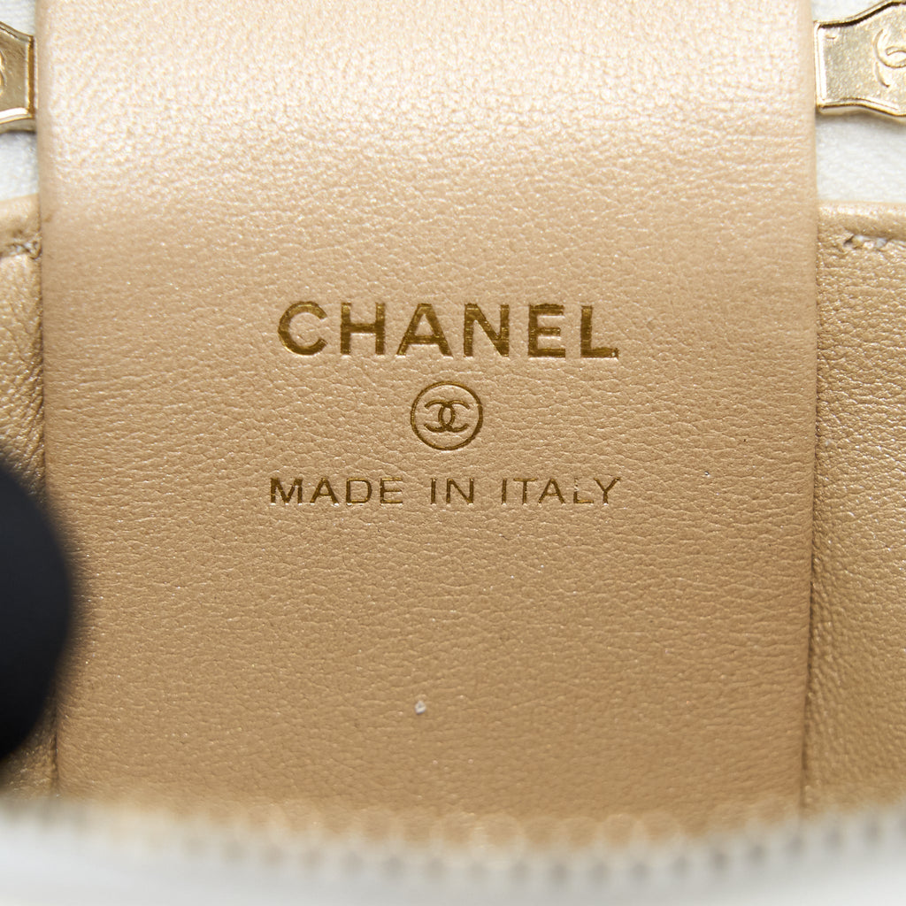 CHANEL TOP HANDLE VANITY CASE LAMBSKIN WHITE GHW