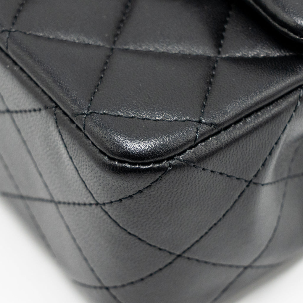 CHANEL TOP HANDLE MINI RECTANGULAR FLAP BAG LAMBSKIN BLACK LGHW (MICROCHIP)