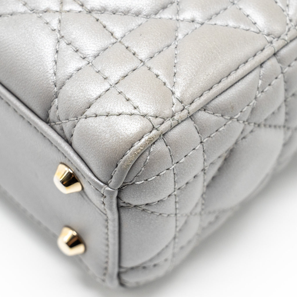 DIOR MINI LADY DIOR LAMBSKIN GREY LGHW