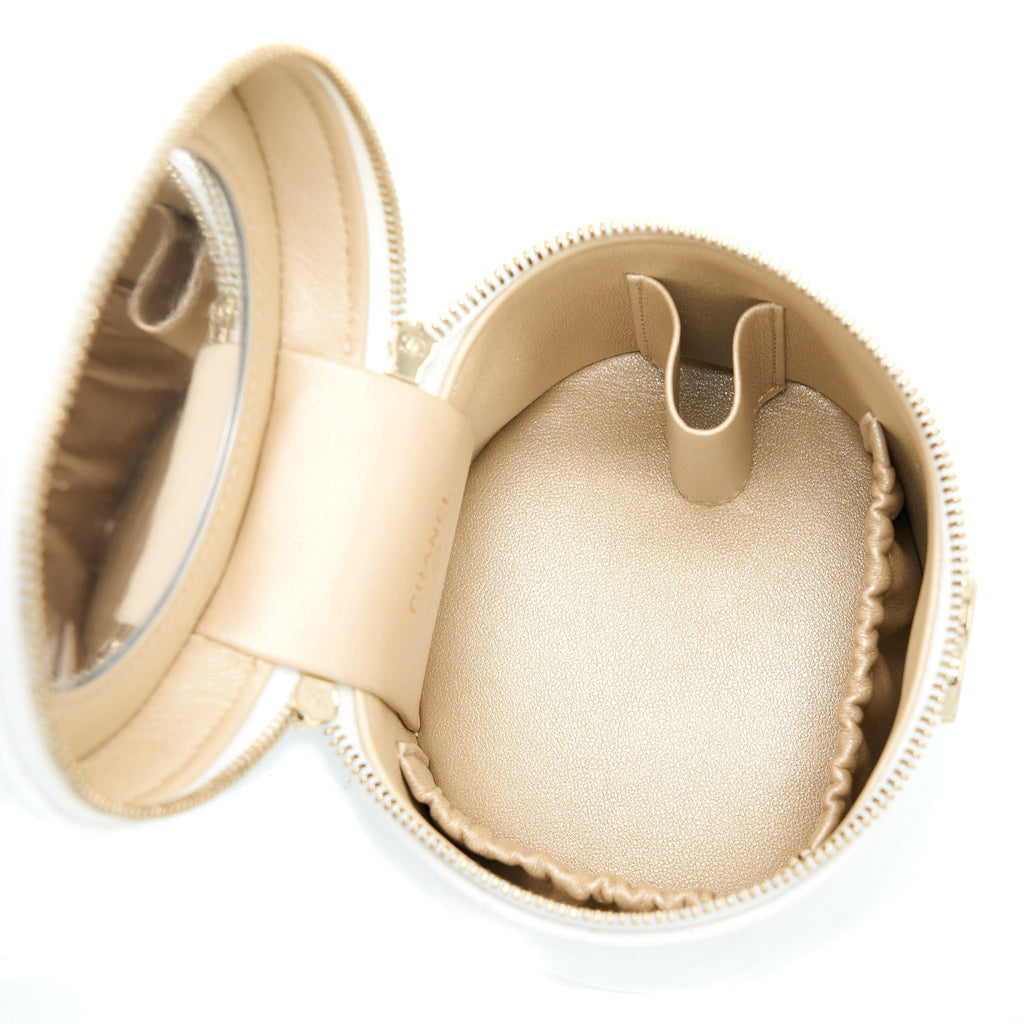 CHANEL TOP HANDLE VANITY CASE LAMBSKIN WHITE GHW