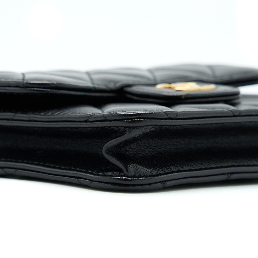 CHANEL TOP HANDLE MINI FLAP CARD HOLDER LAMBSKIN BLACK GHW