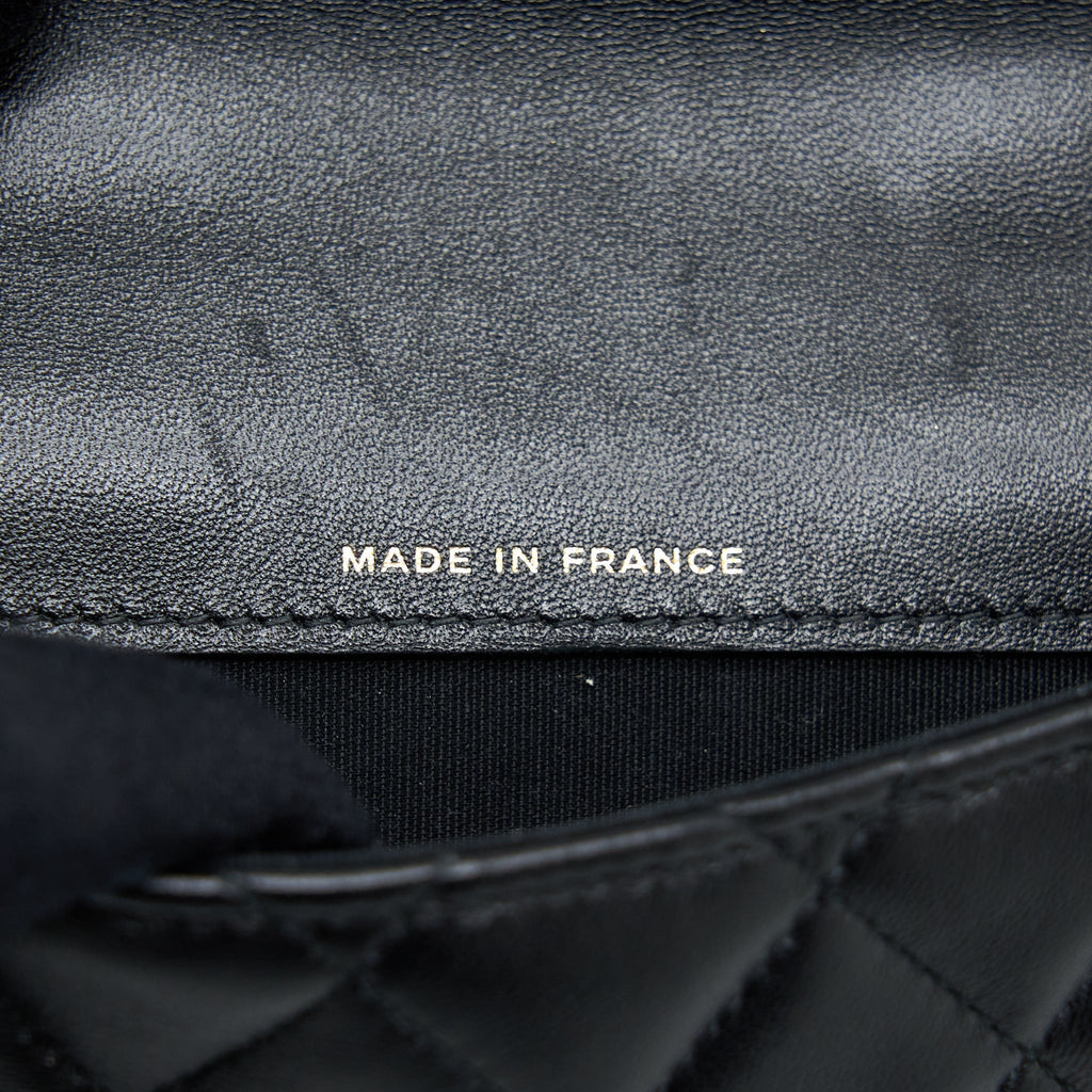CHANEL TOP HANDLE MINI FLAP CARD HOLDER LAMBSKIN BLACK GHW