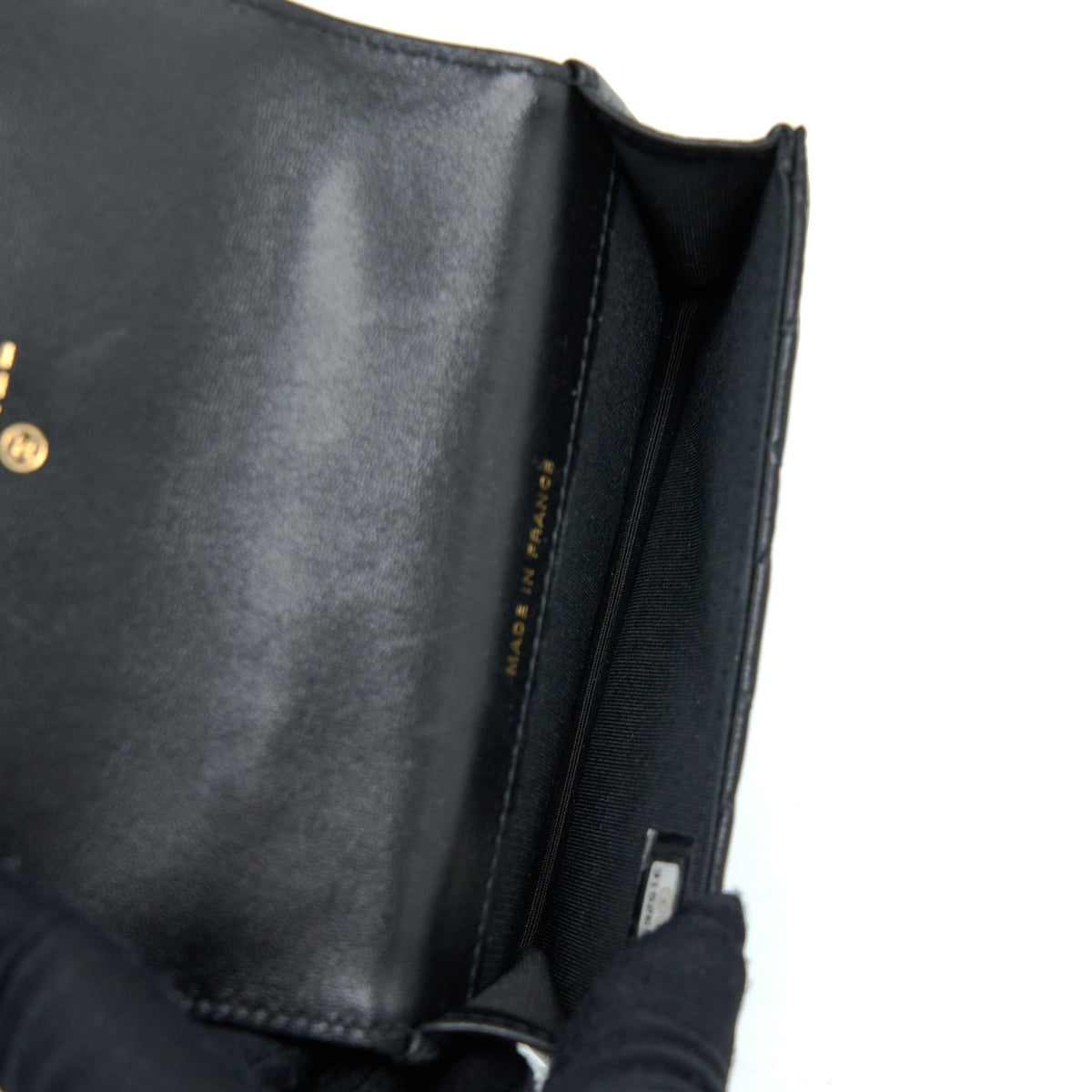 CHANEL TOP HANDLE MINI FLAP CARD HOLDER LAMBSKIN BLACK GHW