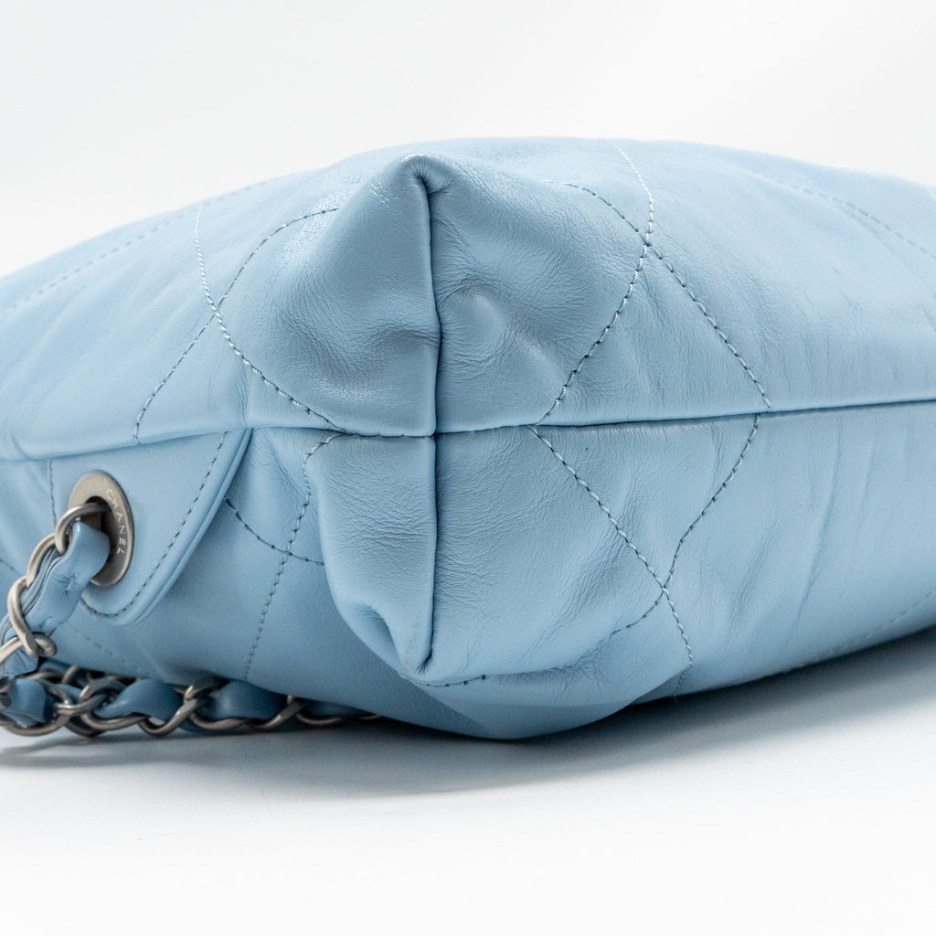 Chanel Small 22 Backpack Shiny Calfskin Sky Blue Brushed SHW (Microchip)