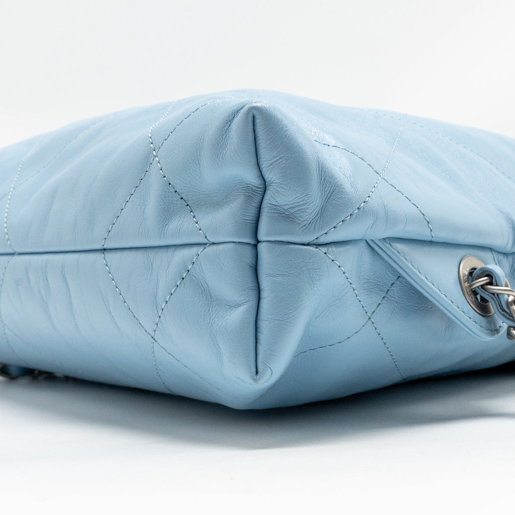 Chanel Small 22 Backpack Shiny Calfskin Sky Blue Brushed SHW (Microchip)