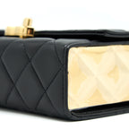 CHANEL 21K GOLD METAL MINI FLAP BAG WITH HANDLE BLACK GHW