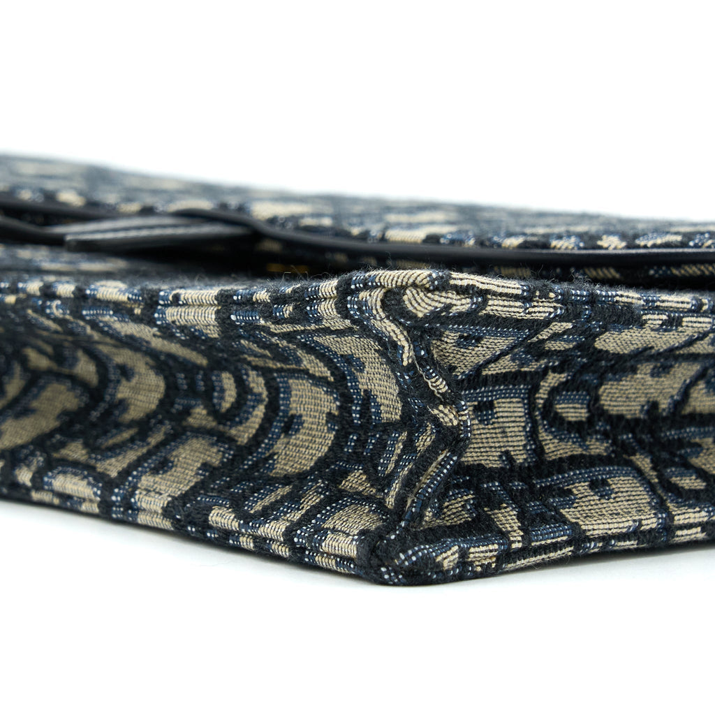 DIOR SADDLE POUCH WITH CHAIN BLUE DIOR OBLIQUE JACQUARD GHW