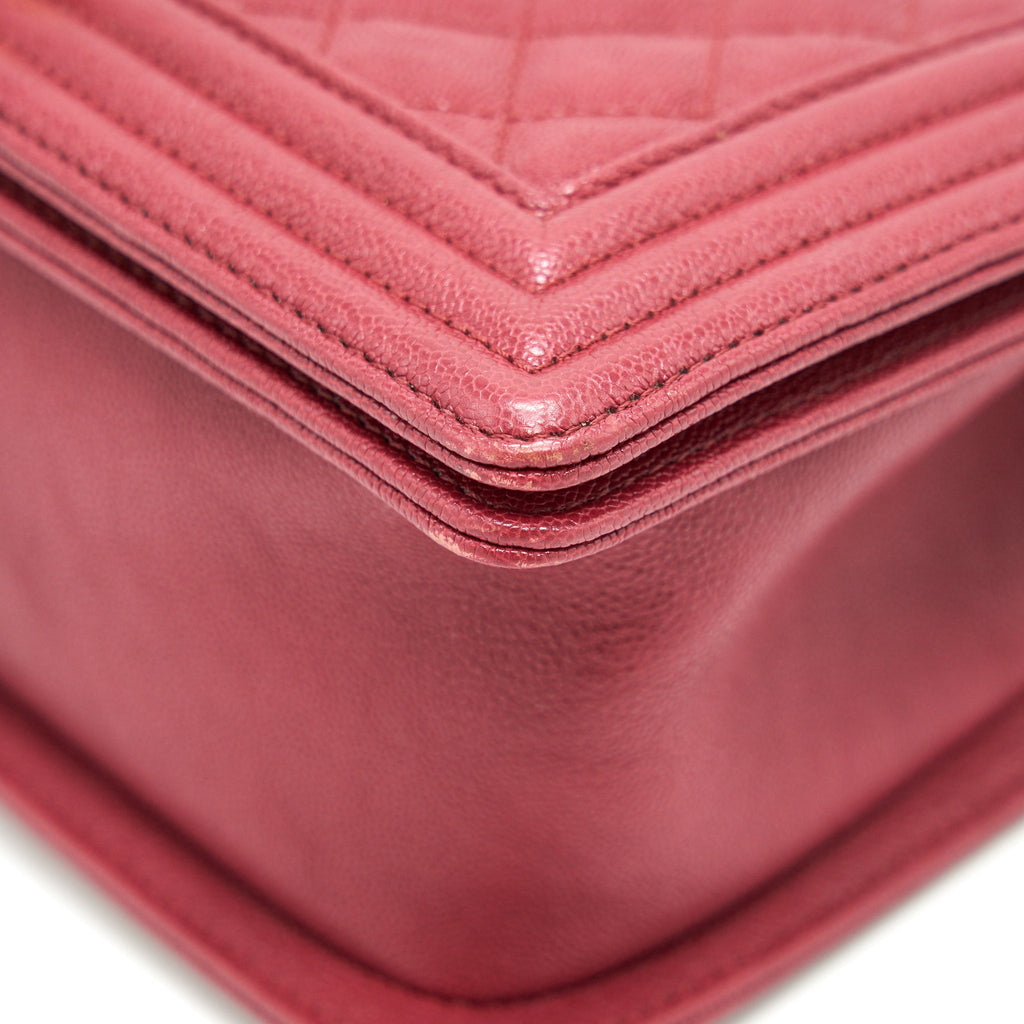 CHANEL MEDIUM BOY BAG CAVIAR RASPBERRY RED BRUSHED GHW