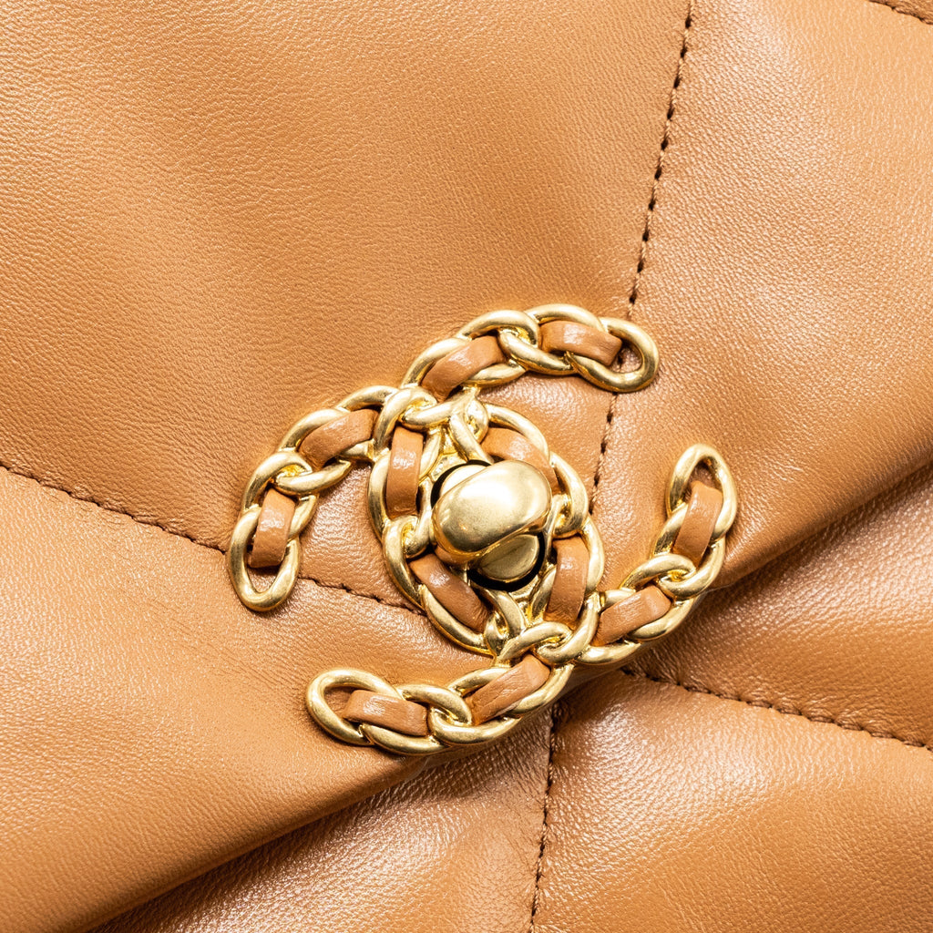 CHANEL SMALL 19 BAG LAMBSKIN CARAMEL MULTICOLOUR HARDWARE (MICROCHIP)