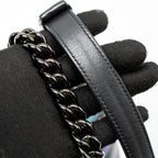 CHANEL SMALL BOY BAG CHEVRON CALFSKIN BLACK/IRIDESCENT BLUE BLACK HARDWARE