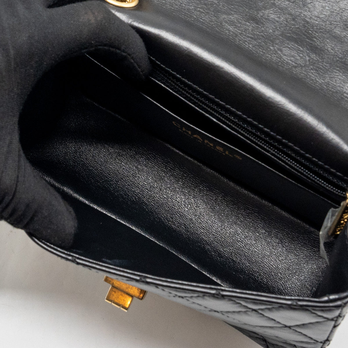CHANEL MINI 2.55 REISSUE FLAP BAG AGED CALFSKIN BLACK GHW