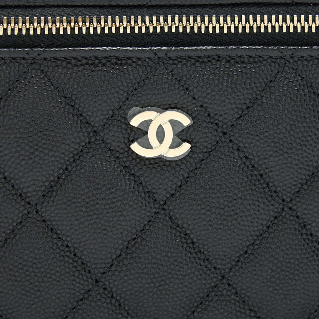 CHANEL 22C LONG VANITY WITH CHAIN CAVIAR BLACK LGHW