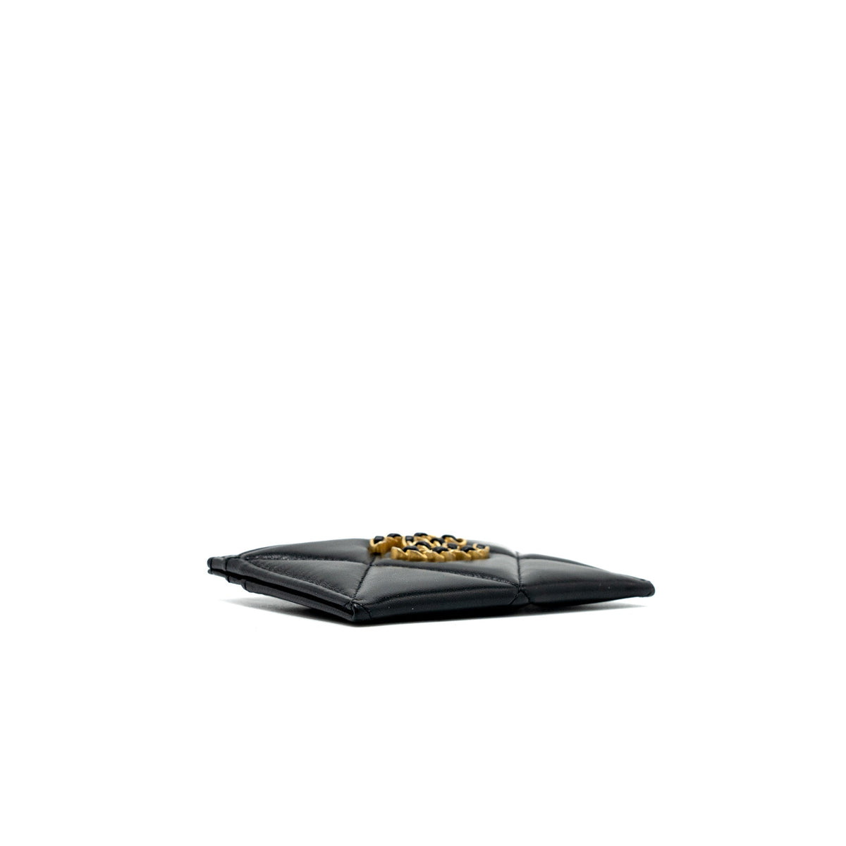 CHANEL 19 CARD HOLDER LAMBSKIN BLACK/PINK GHW (MICROCHIP)