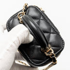 CHANEL TOP HANDLE MINI VANITY WITH CHAIN LAMBSKIN BLACK LGHW (MICROCHIP)