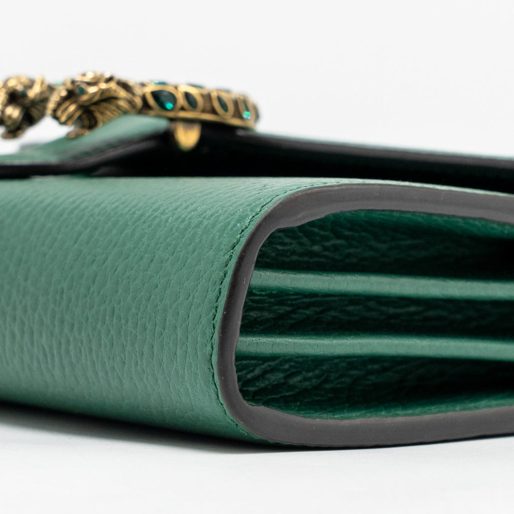 GUCCI MINI DIONYSUS WALLET ON CHAIN CALFSKIN GREEN MULTICOLOUR HARDWARE