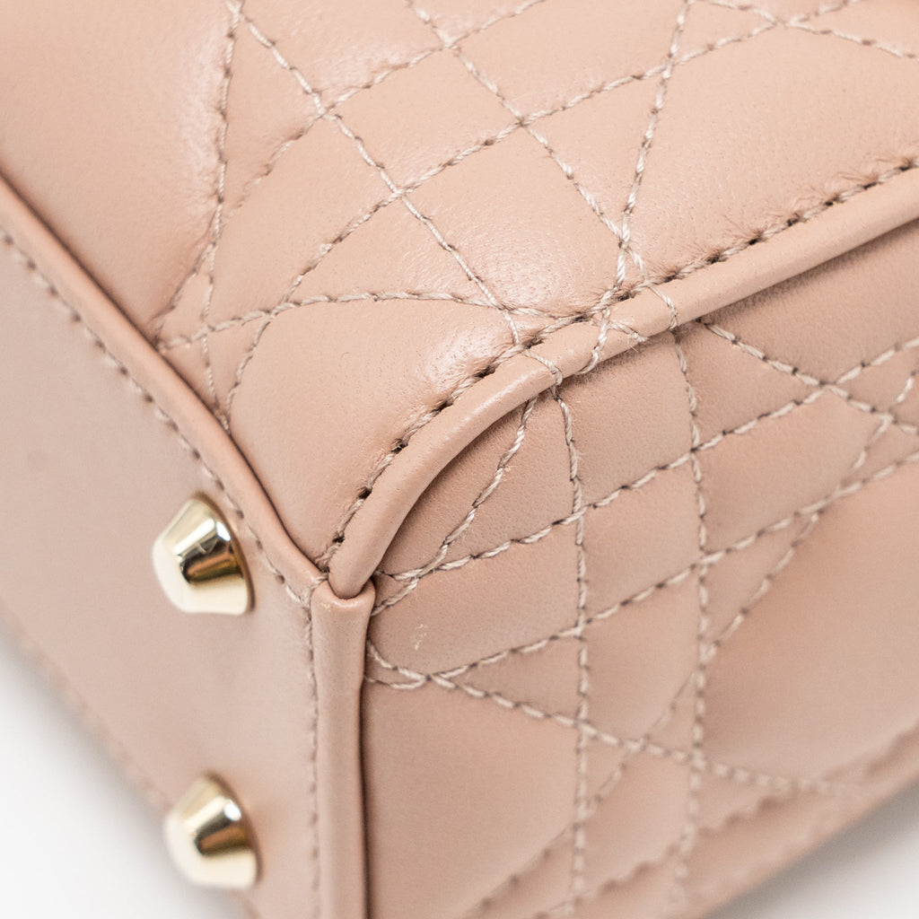 DIOR MINI LADY DIOR LAMBSKIN BLUSH LGHW