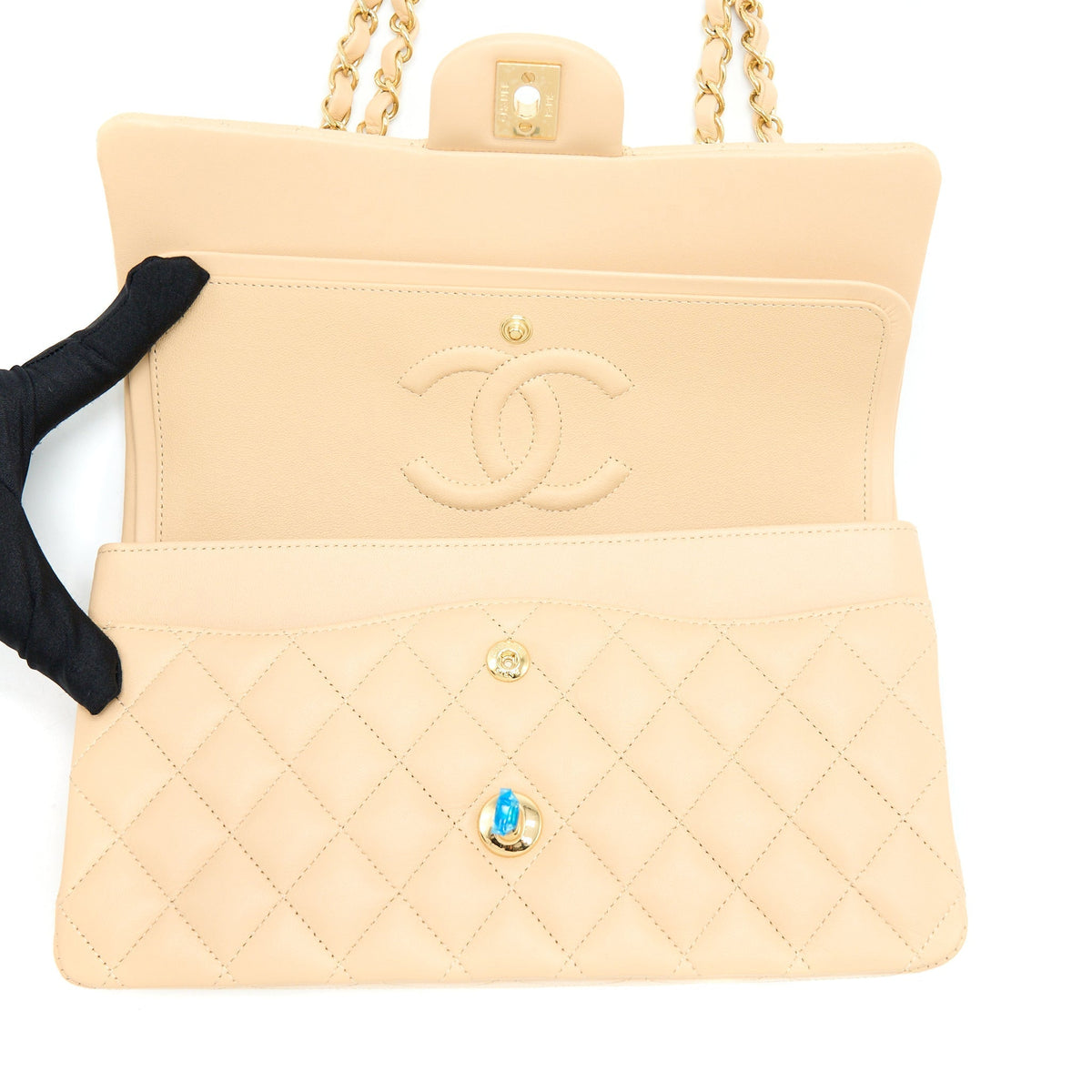 CHANEL MEDIUM CLASSIC FLAP BAG LAMBSKIN BEIGE LGHW (MICROCHIP)