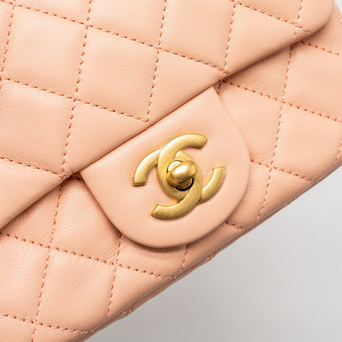 CHANEL PEARL CRUSH MINI SQUARE FLAP BAG LAMBSKIN LIGHT PINK GHW (MICROCHIP)