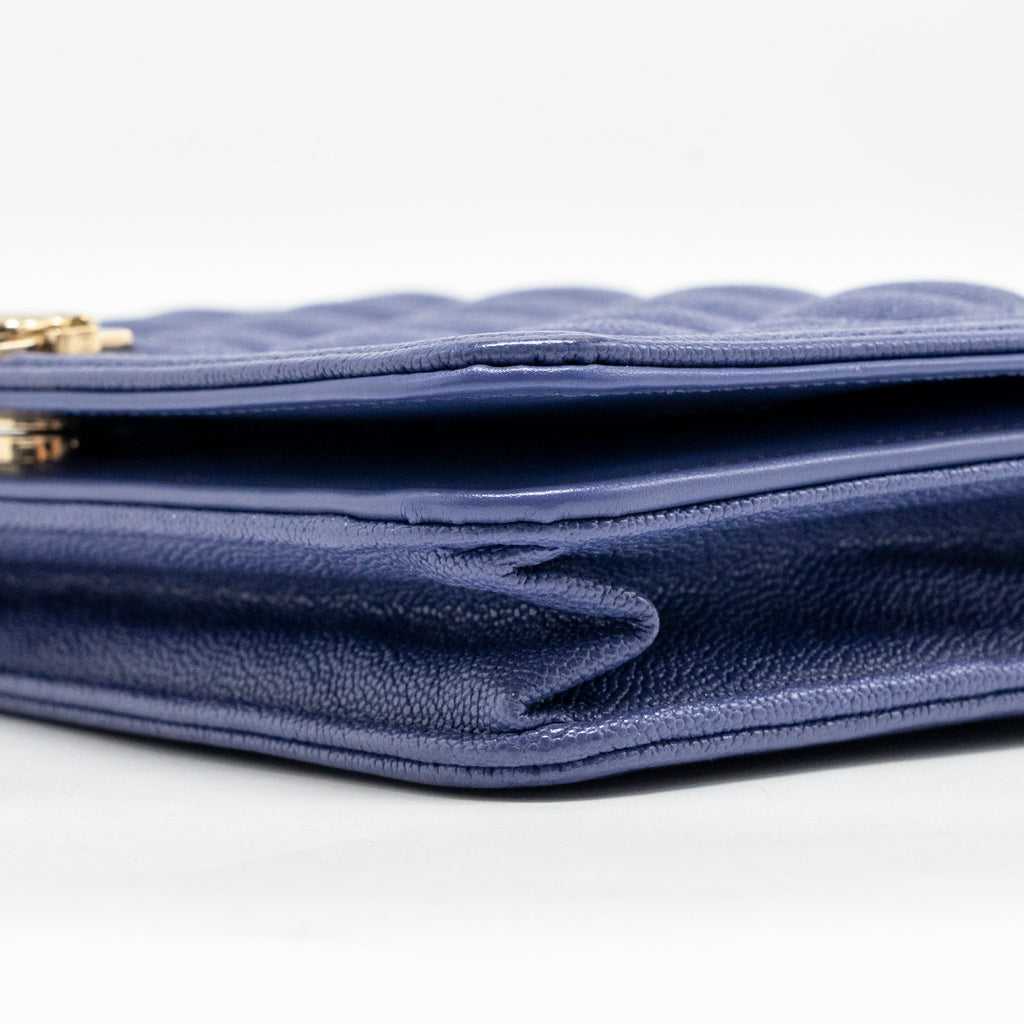 Chanel 20K Boy Wallet on Chain Shiny Grained Calfskin Blue LGHW