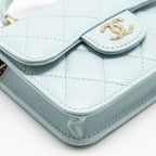 CHANEL TOP HANDLE MINI FLAP CLUTCH WITH CHAIN LAMBSKIN LIGHT BLUE LGHW
