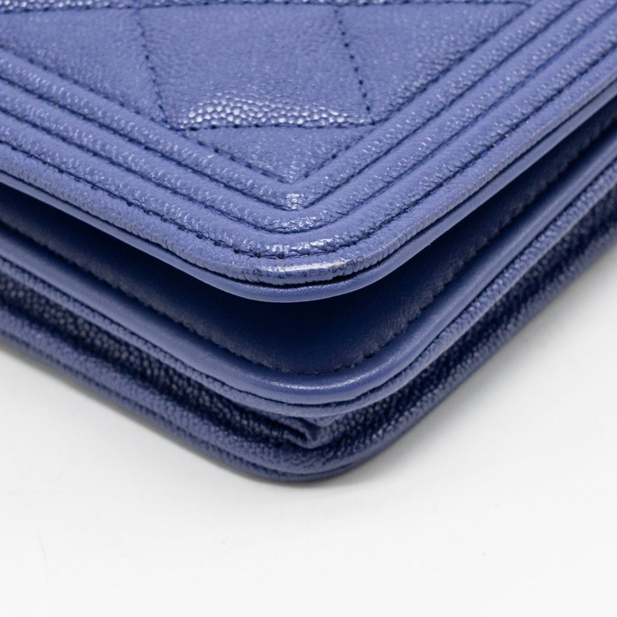 Chanel 20K Boy Wallet on Chain Shiny Grained Calfskin Blue LGHW