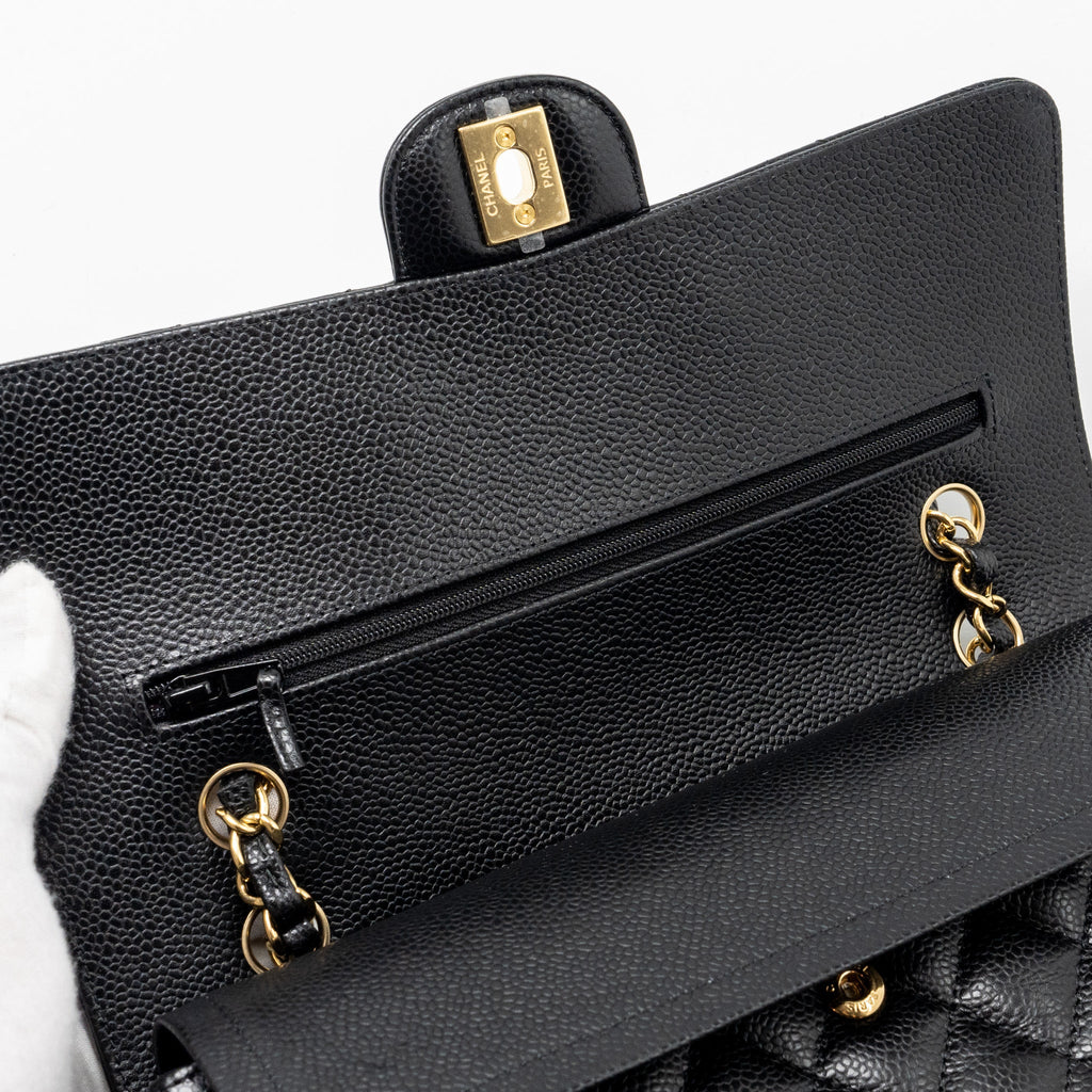 CHANEL MEDIUM CLASSIC DOUBLE FLAP BAG CAVIAR BLACK GHW (MICROCHIP)
