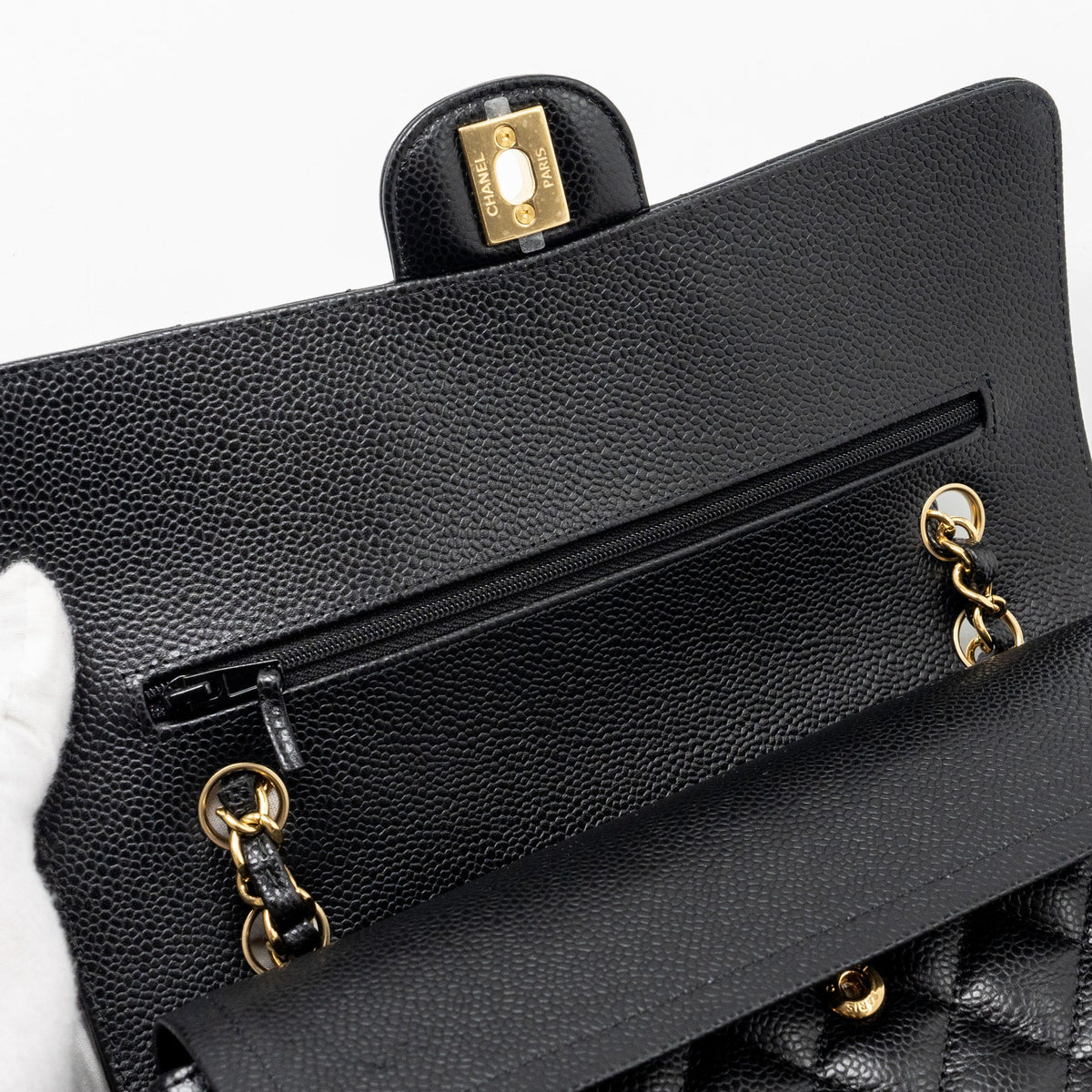 CHANEL MEDIUM CLASSIC DOUBLE FLAP BAG CAVIAR BLACK GHW (MICROCHIP)