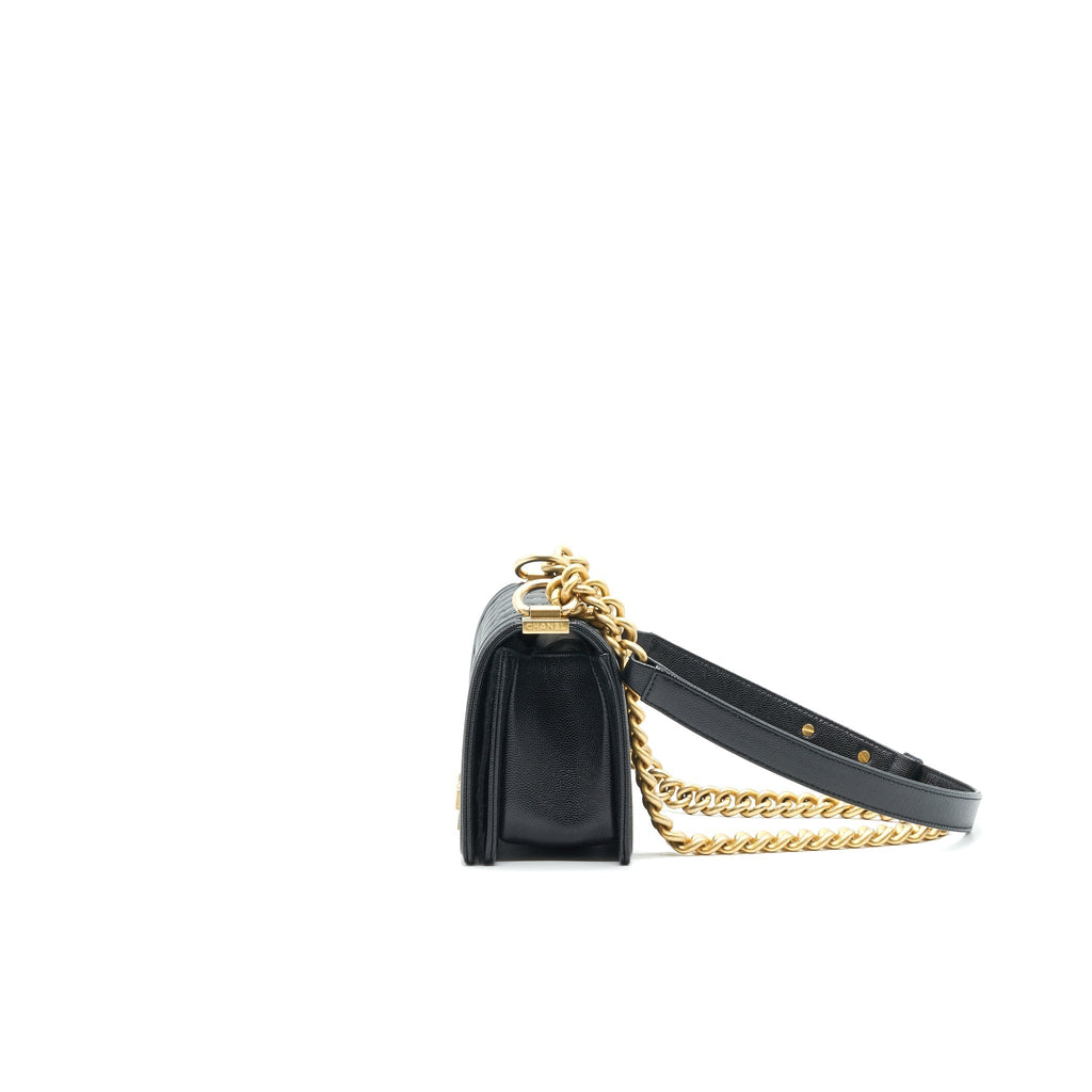CHANEL SMALL BOY BAG CAVIAR LEATHER GHW BLACK